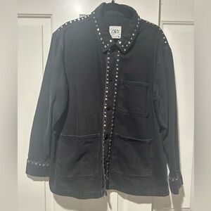 NWT ZARA Black Studded Denim Shacket Size XL